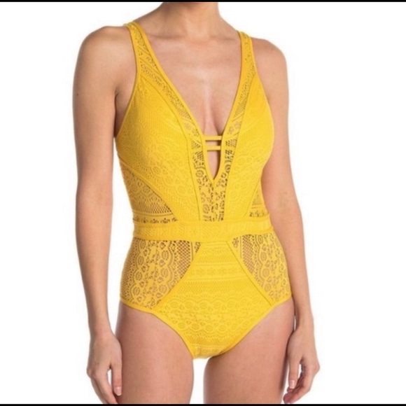 NWOT BECCA Reveal Crochet Plunge One-Piece Swimsuit - Picture 2 of 7